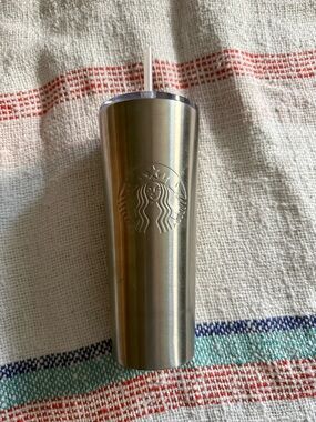 Starbucks Silver Stainless Steel Tumbler with Clear Lid and Straw